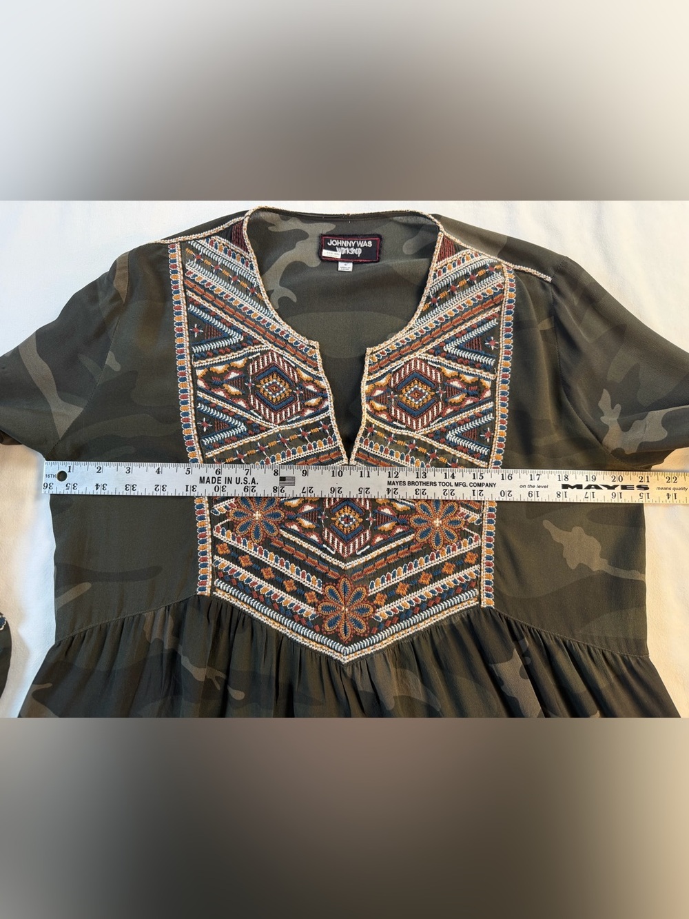 Johnny Was Workshop Camo Embroidered Peasant Boho Tunic Dress Small - Picture 5 of 10